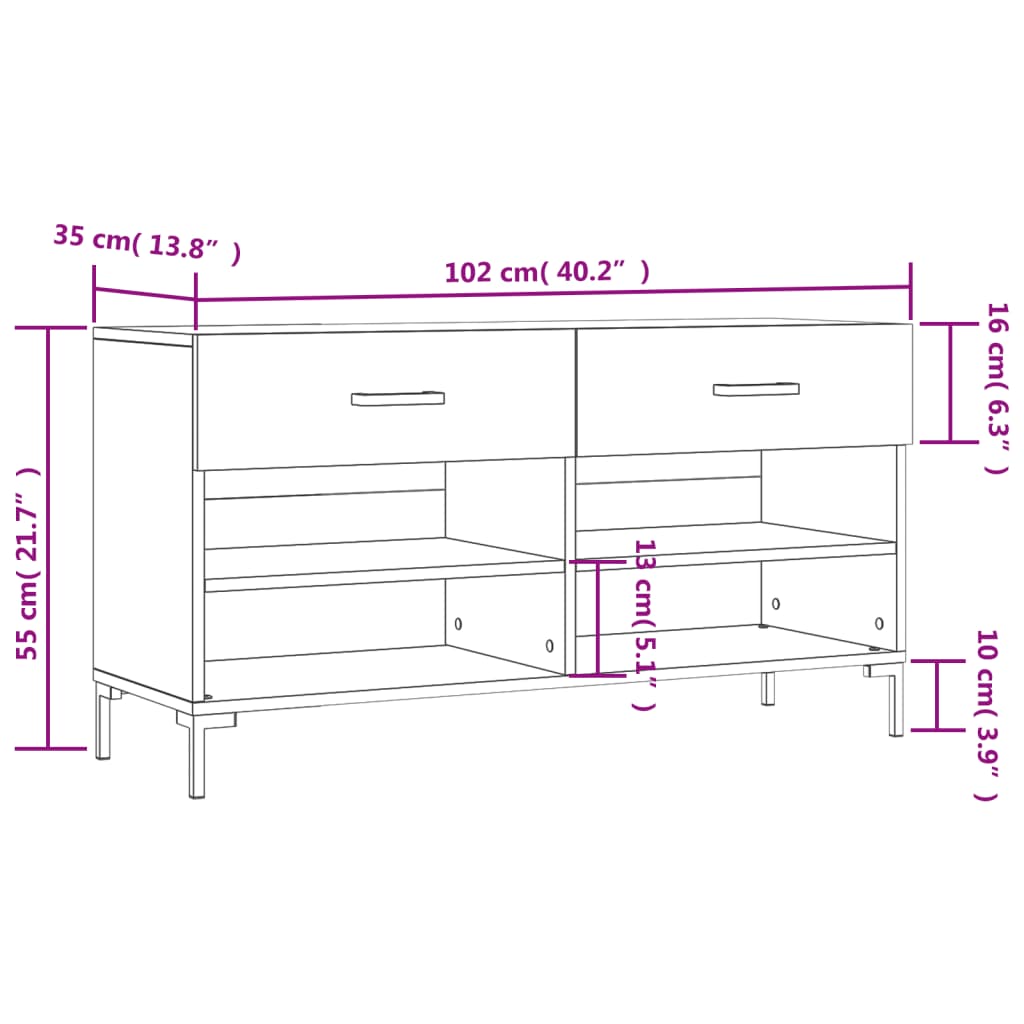 Panca Porta Scarpe Bianca 102x35x55 cm in Legno Multistrato