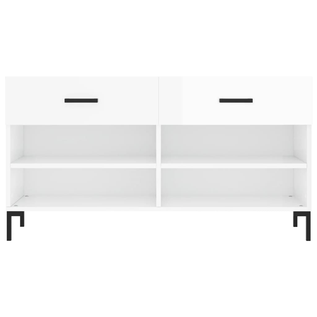 Panca Porta Scarpe Bianco Lucido 102x35x55 cm Legno Multistrato