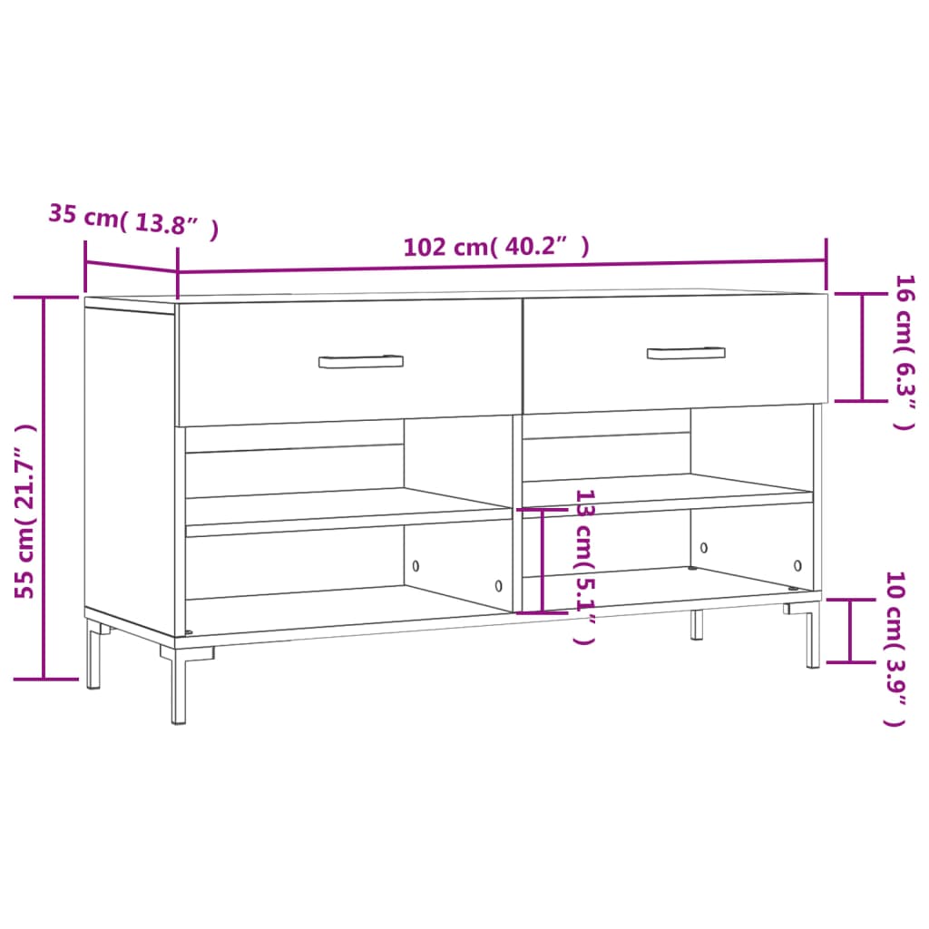 Panca Porta Scarpe Grigio Cemento 102x35x55cm Legno Multistrato