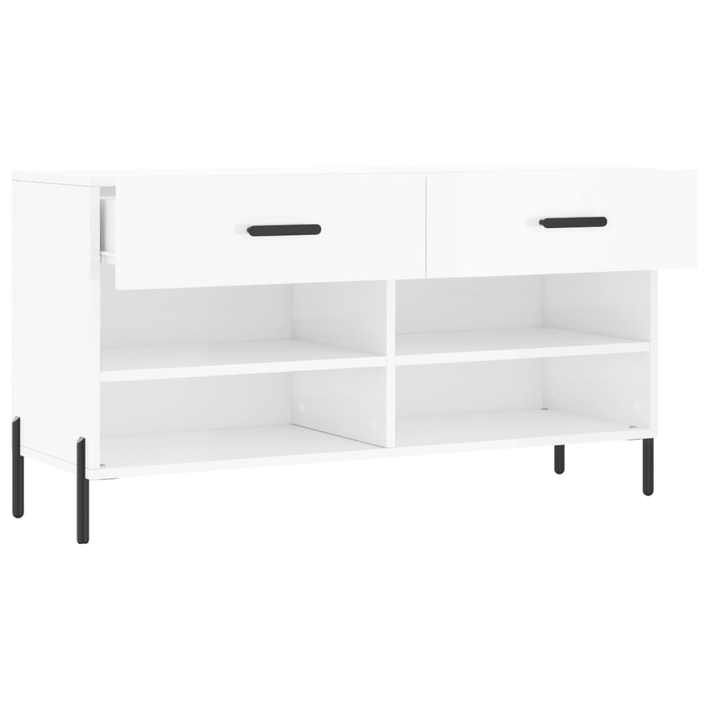 Panca Porta Scarpe Bianco Lucido 102x35x55 cm Legno Multistrato