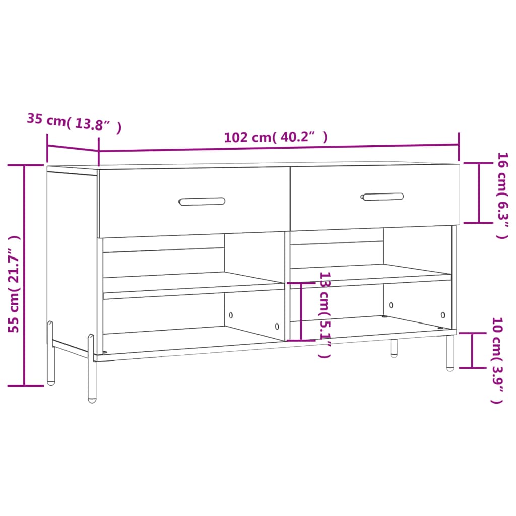 Panca Porta Scarpe Grigio Cemento 102x35x55cm Legno Multistrato