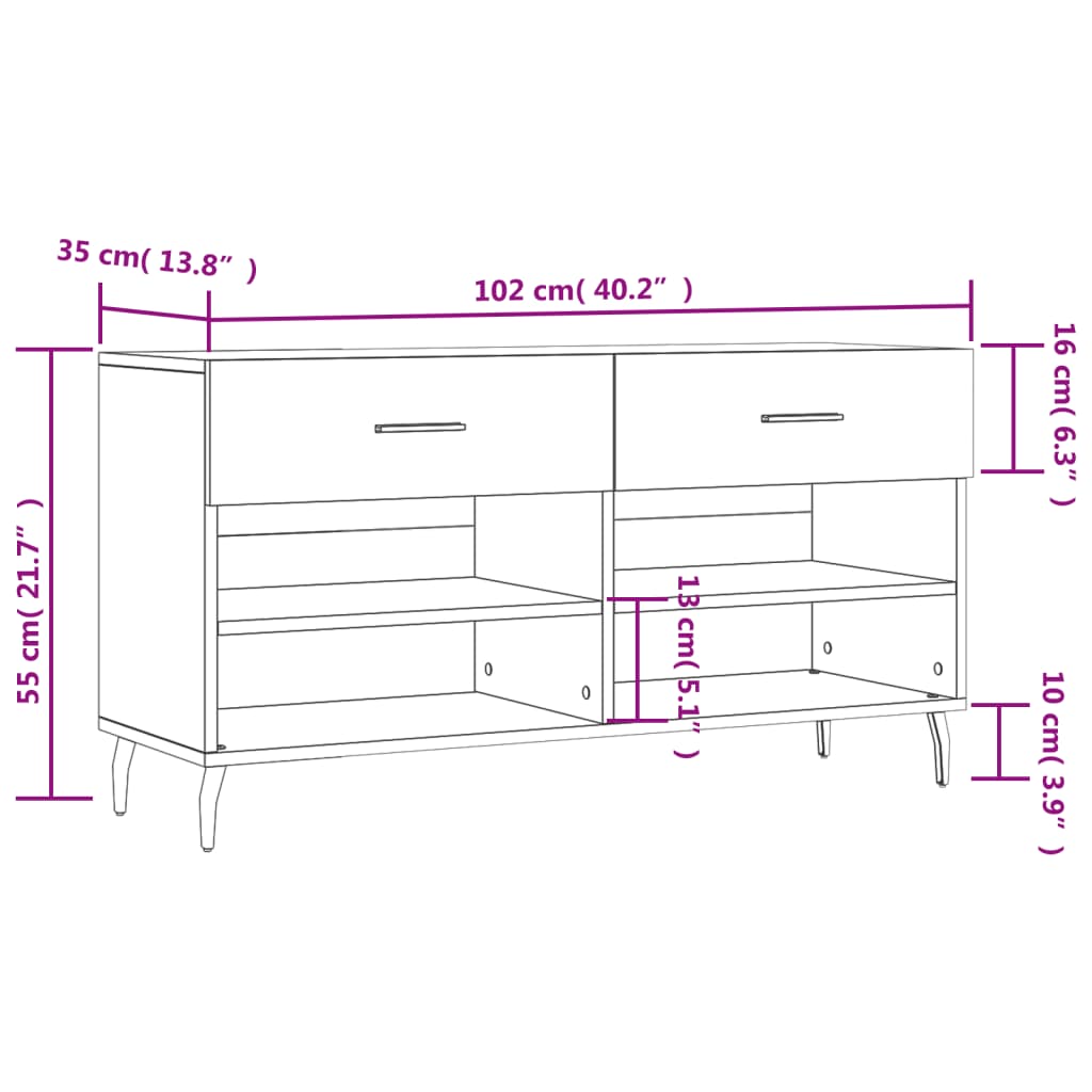 Panca Porta Scarpe Bianco Lucido 102x35x55 cm Legno Multistrato
