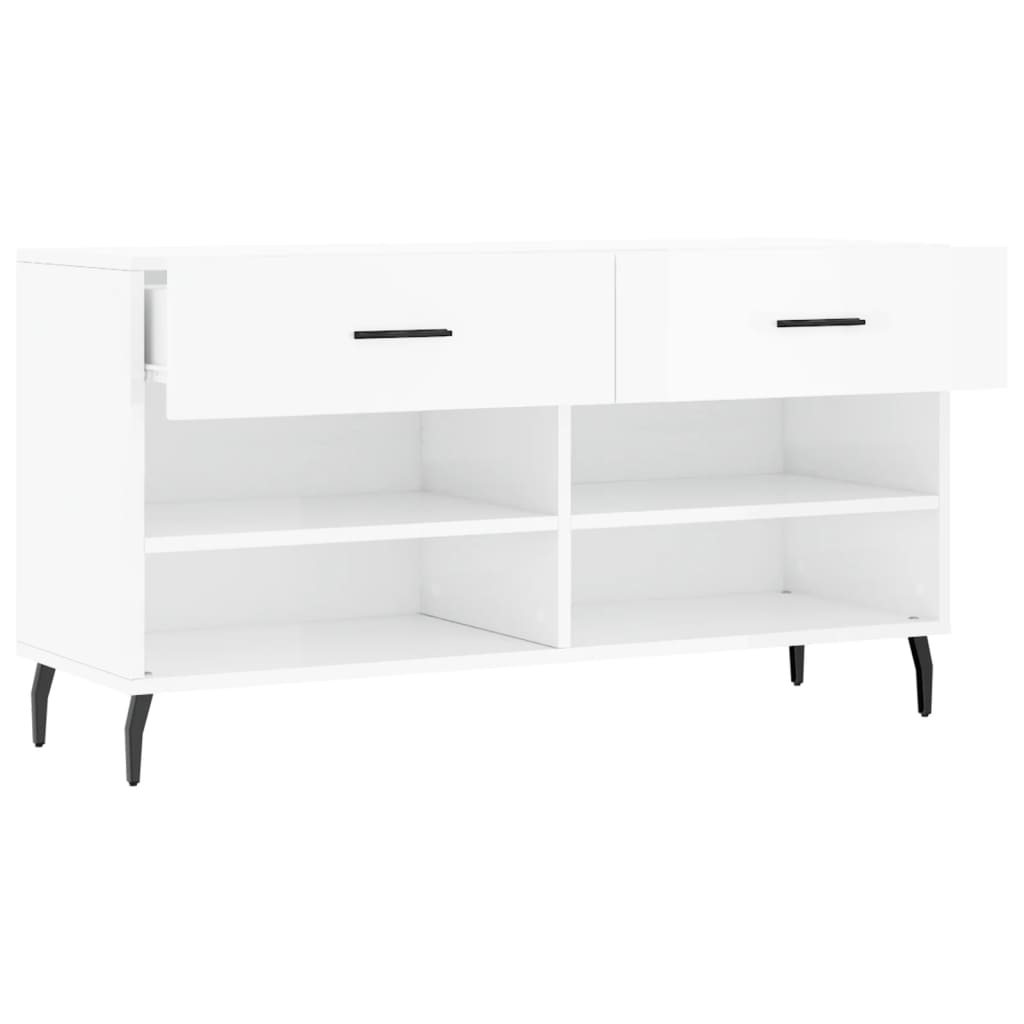 Panca Porta Scarpe Bianco Lucido 102x35x55 cm Legno Multistrato