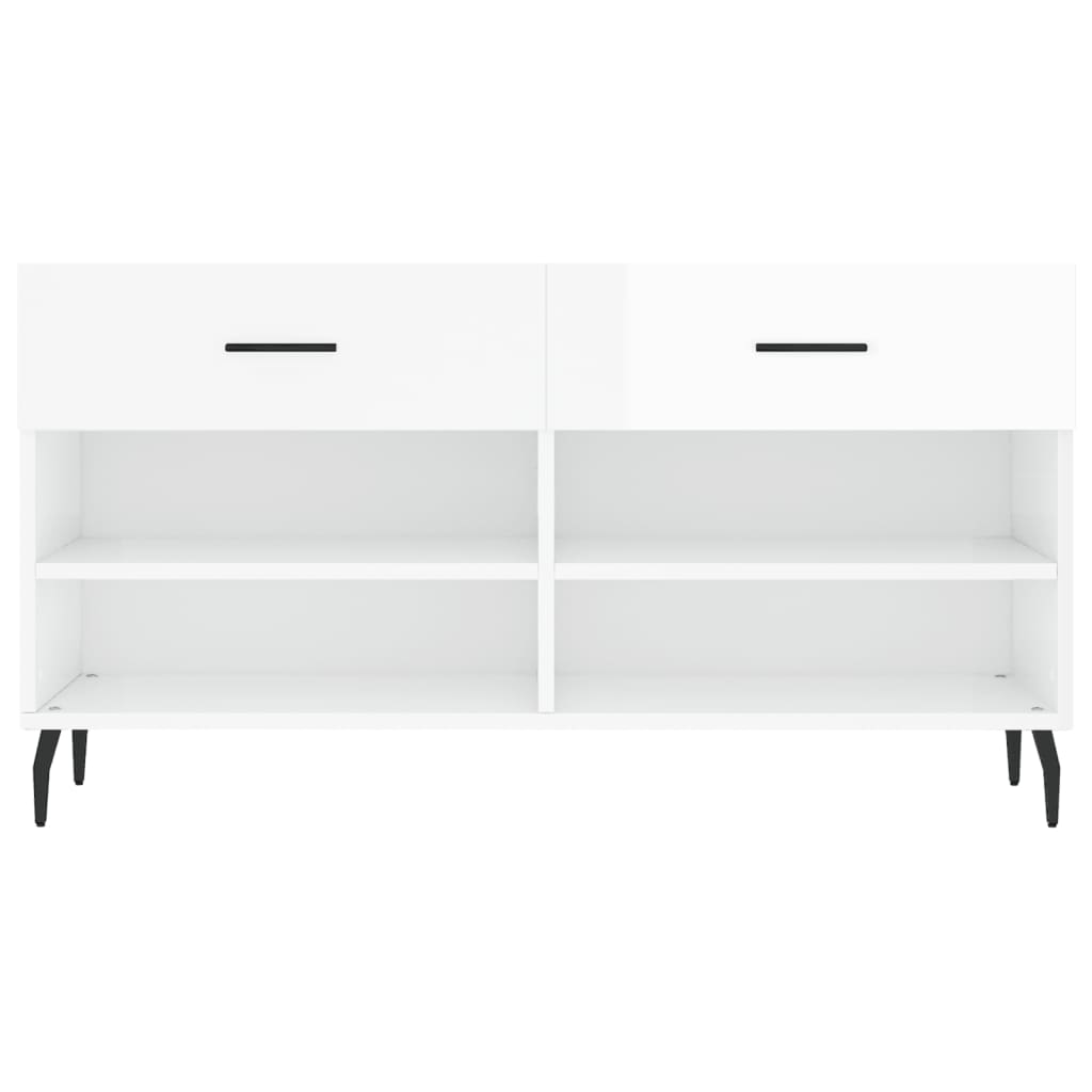 Panca Porta Scarpe Bianco Lucido 102x35x55 cm Legno Multistrato