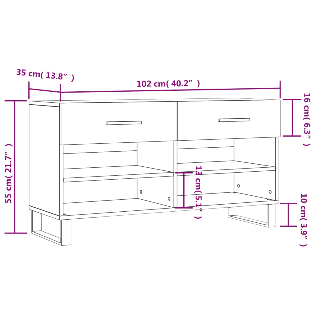 Panca Porta Scarpe Bianco Lucido 102x35x55 cm Legno Multistrato