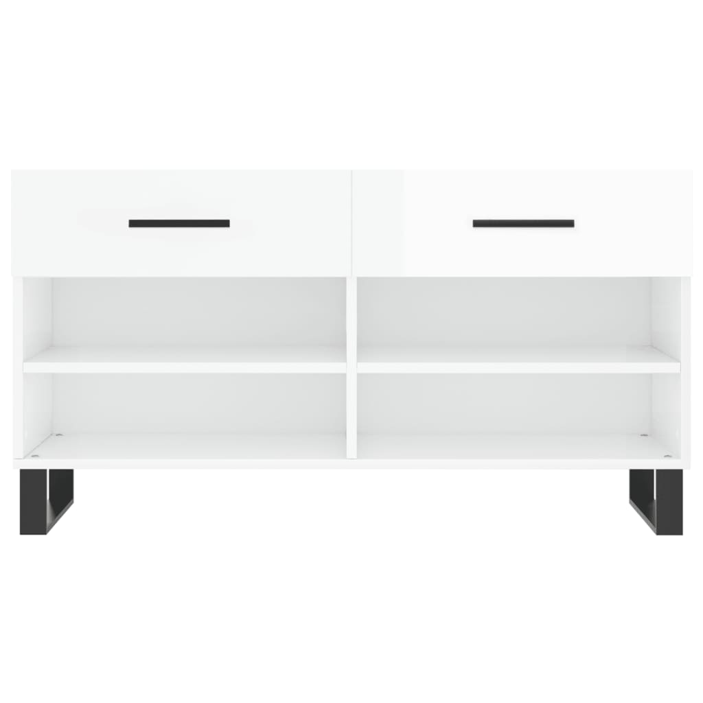 Panca Porta Scarpe Bianco Lucido 102x35x55 cm Legno Multistrato