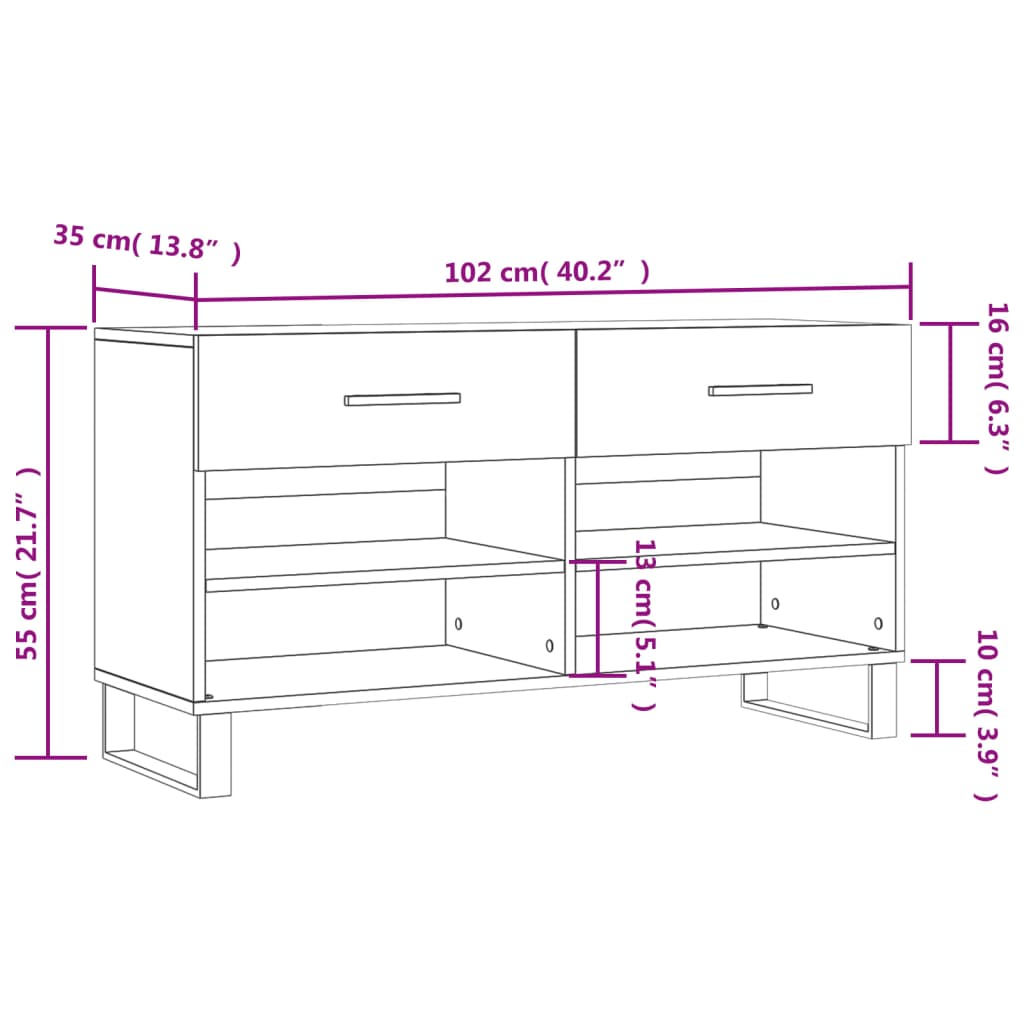 Panca Porta Scarpe Grigio Sonoma 102x35x55 cm Legno Multistrato