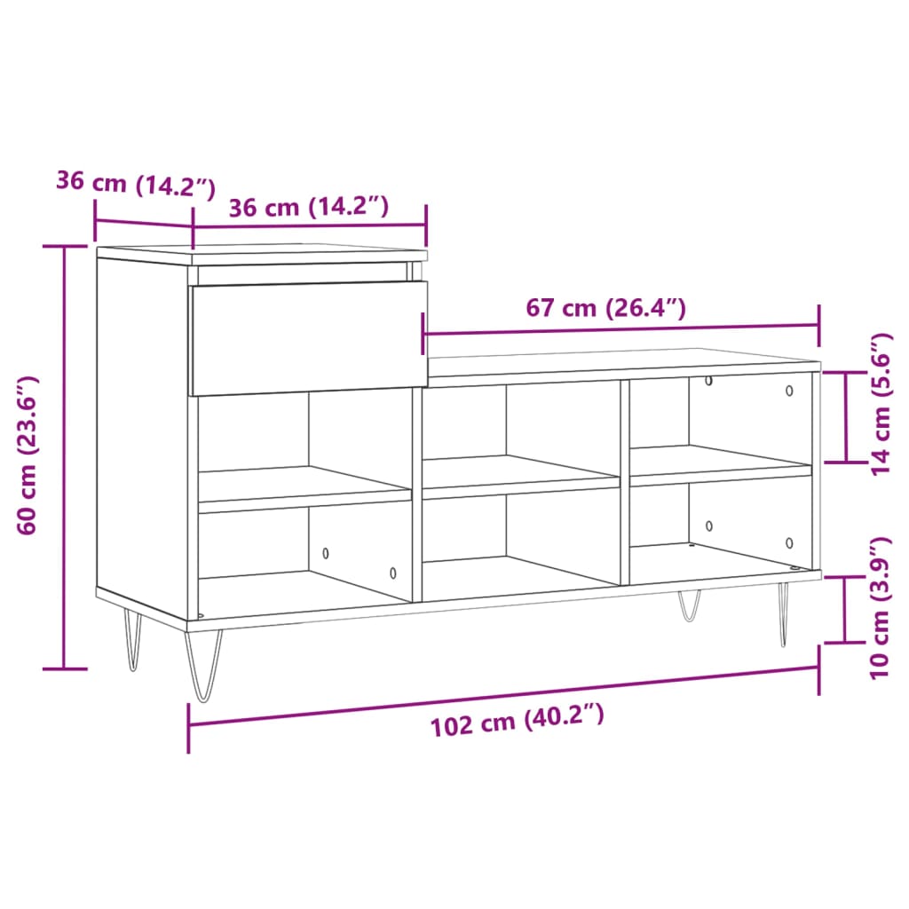 Scarpiera Bianco Lucido 102x36x60 cm in Legno Multistrato