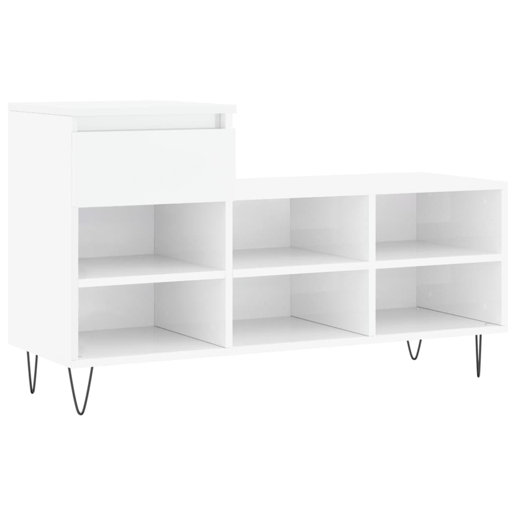 Scarpiera Bianco Lucido 102x36x60 cm in Legno Multistrato