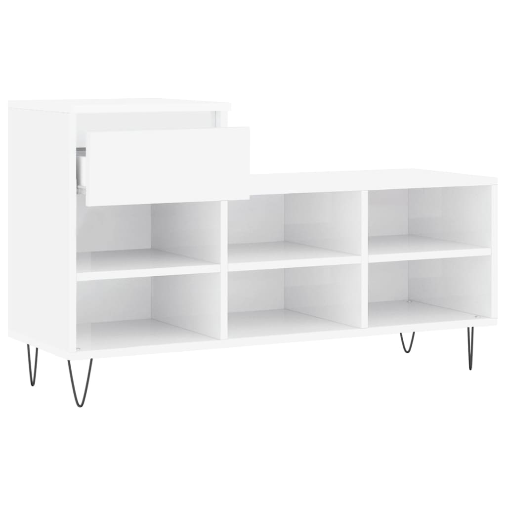Scarpiera Bianco Lucido 102x36x60 cm in Legno Multistrato