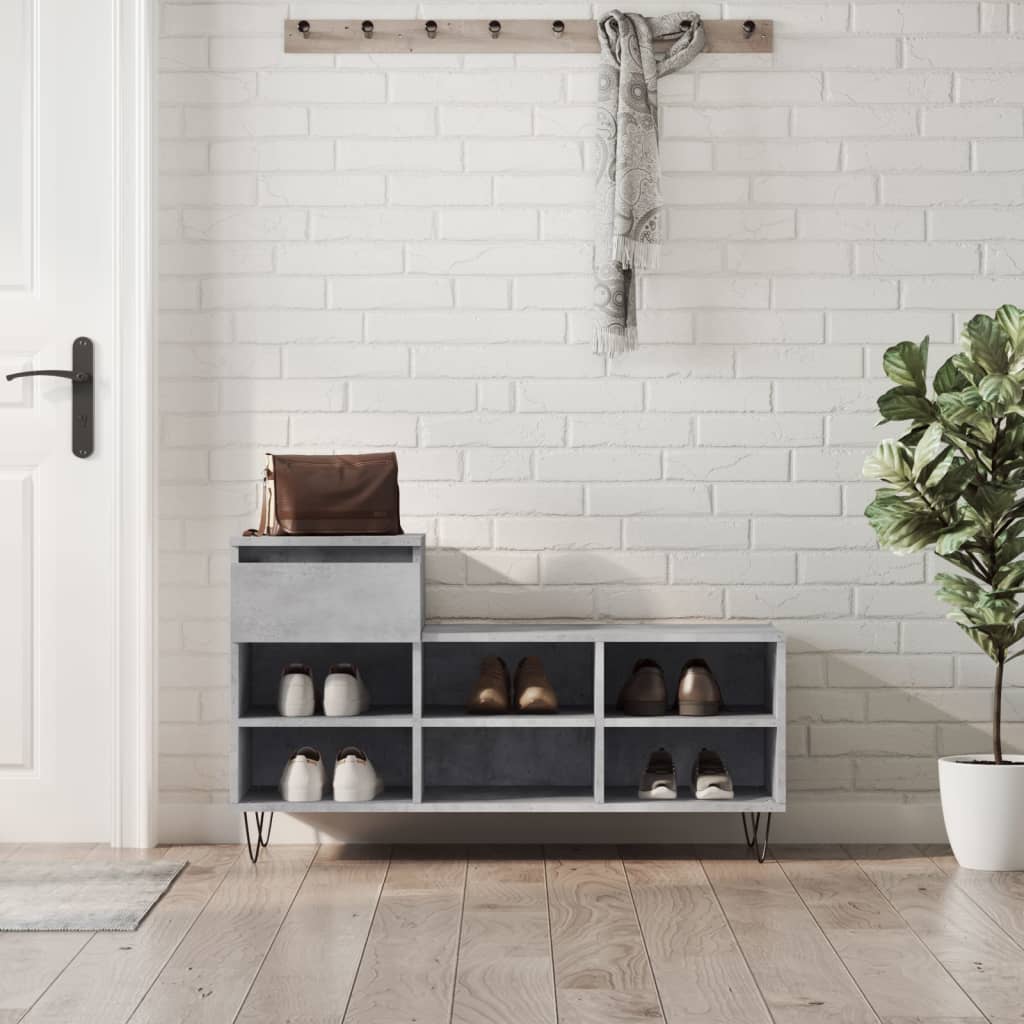 Scarpiera Grigio Cemento 102x36x60 cm in Legno Multistrato