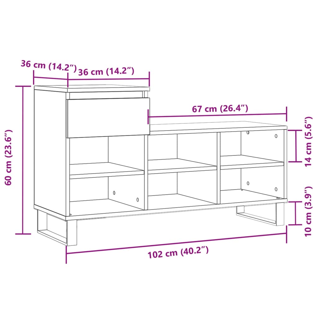 Scarpiera Grigio Sonoma 102x36x60 cm in Legno Multistrato