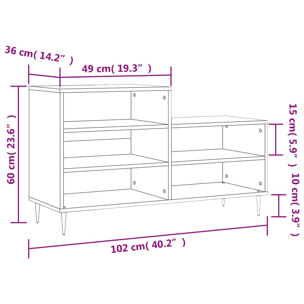 Scarpiera Nera 102x36x60 cm in Legno Multistrato