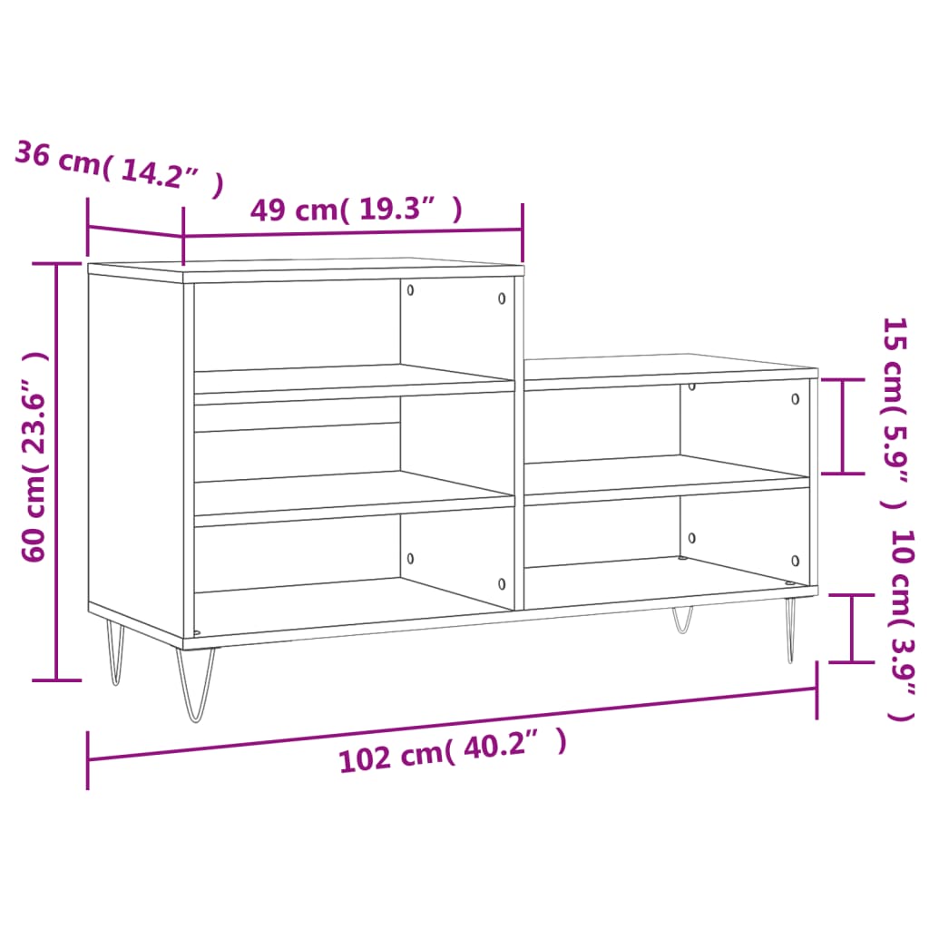 Scarpiera Nera 102x36x60 cm in Legno Multistrato