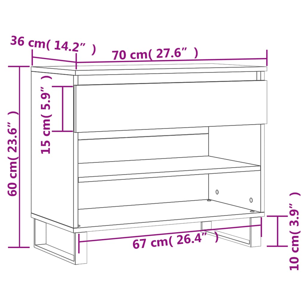 Scarpiera Bianco Lucido 70x36x60 cm in Legno Multistrato