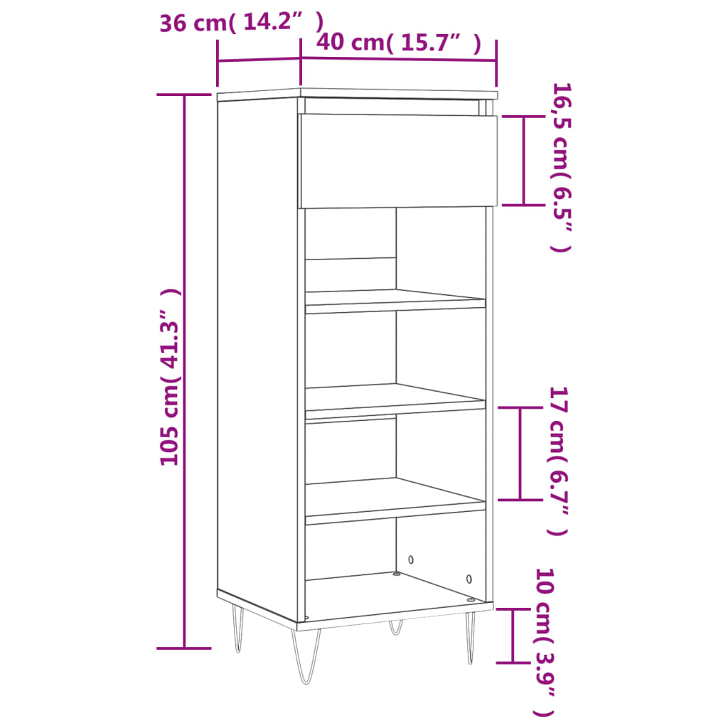 Scarpiera Grigio Sonoma 40x36x105 cm in Legno Multistrato