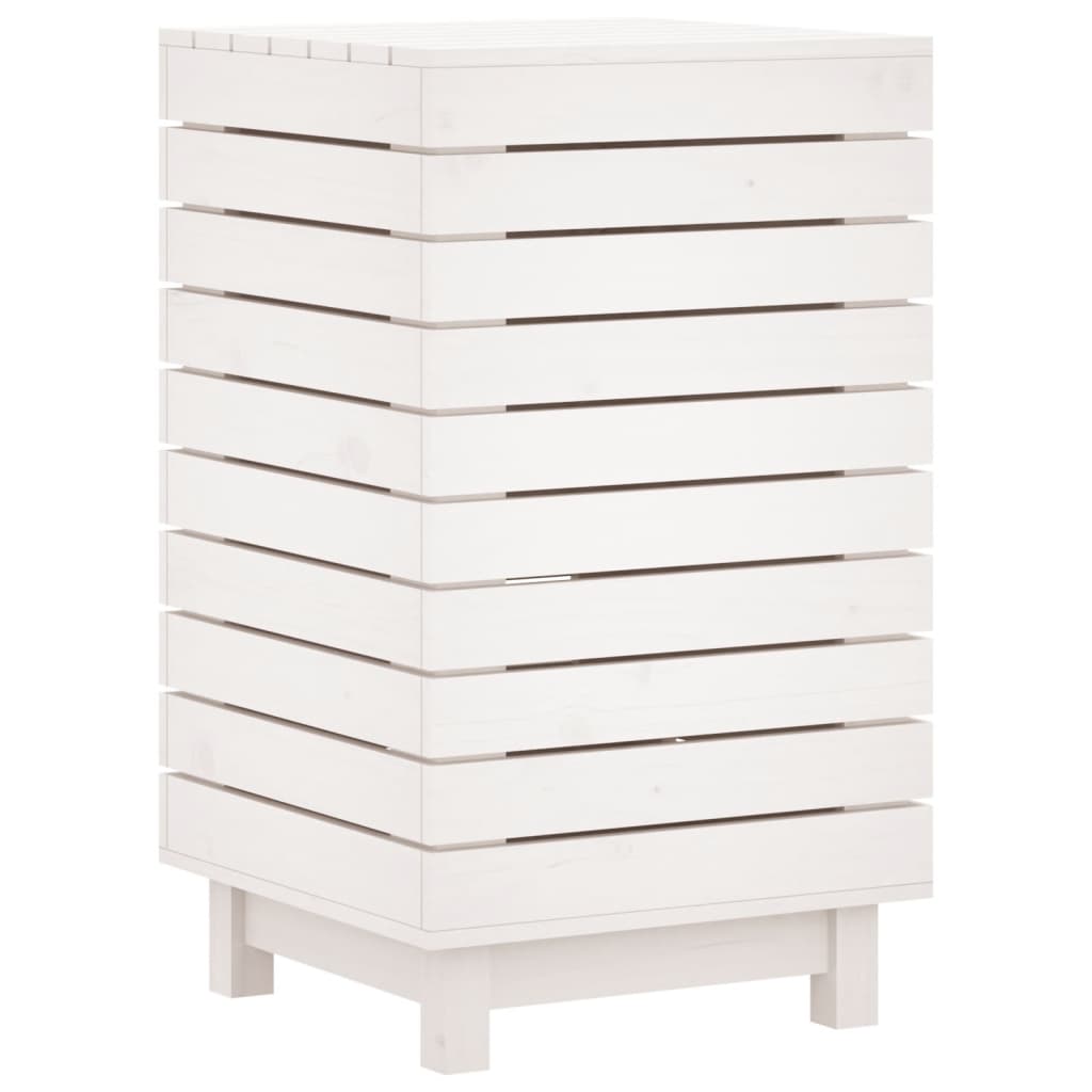 Cesto per Bucato Bianco 44x44x76 cm Legno Massello Pino