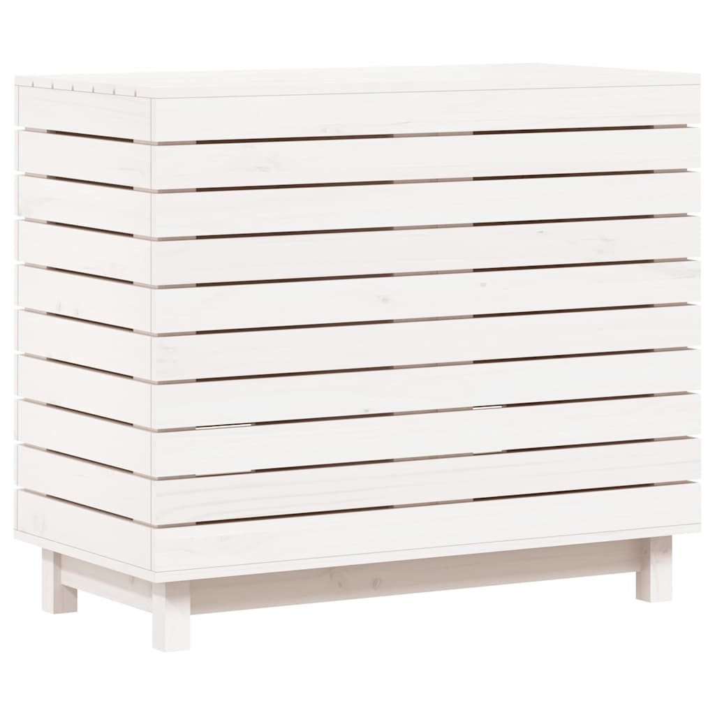 Cesto per Bucato Bianco 88,5x44x76 cm Legno Massello Pino
