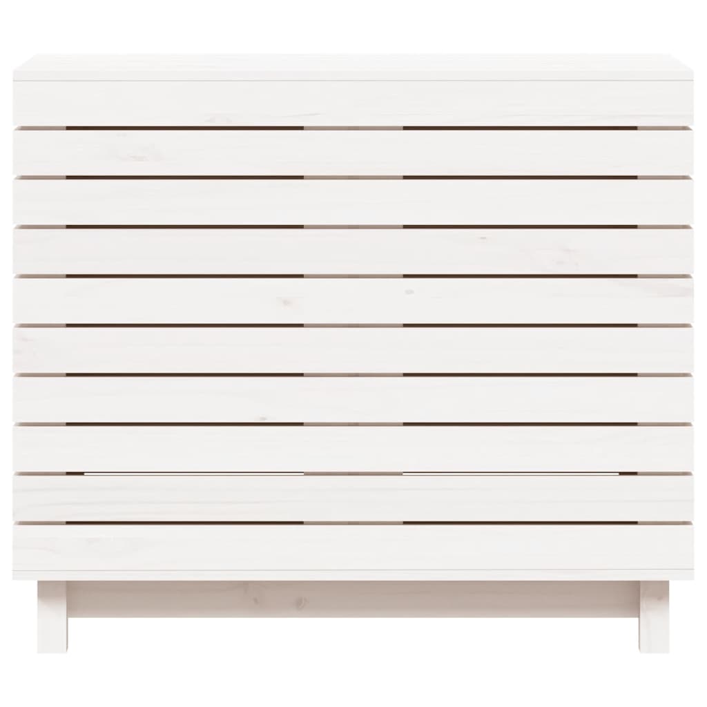Cesto per Bucato Bianco 88,5x44x76 cm Legno Massello Pino