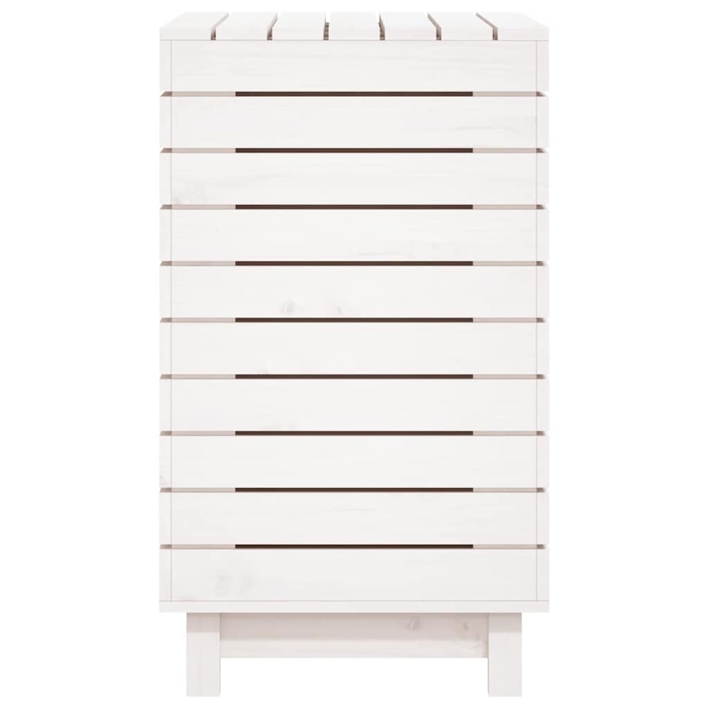 Cesto per Bucato Bianco 88,5x44x76 cm Legno Massello Pino