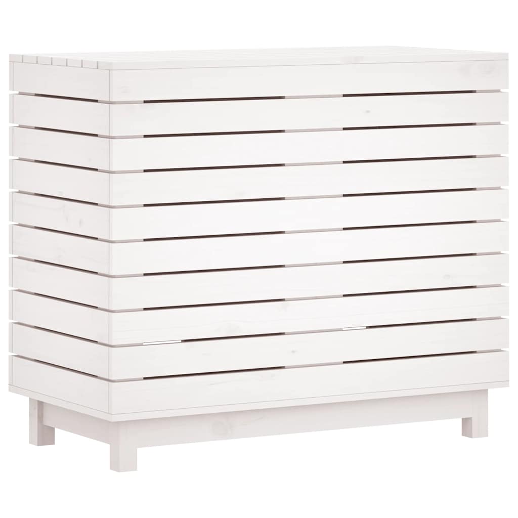 Cesto per Bucato Bianco 88,5x44x76 cm Legno Massello Pino