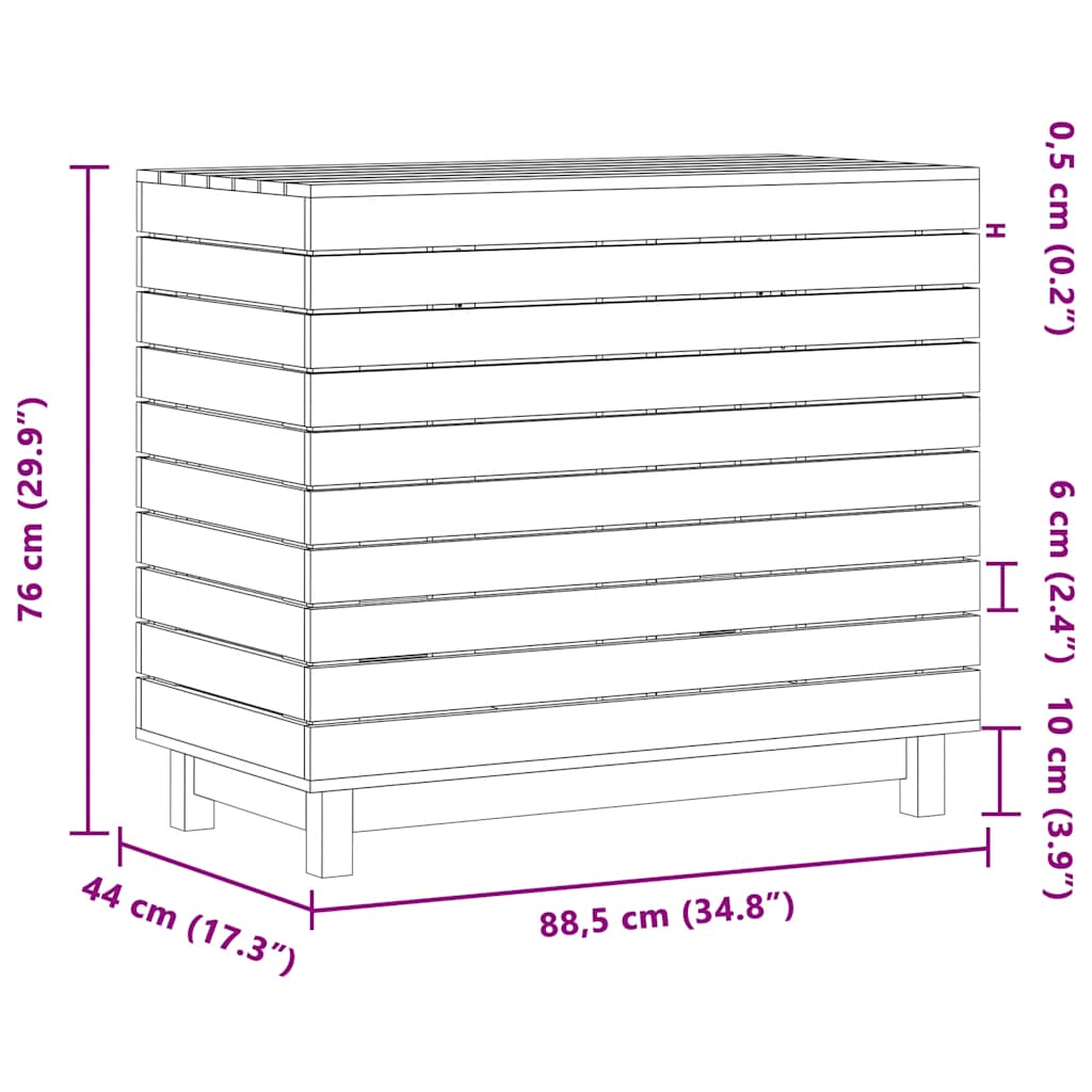 Cesto per Bucato Bianco 88,5x44x76 cm Legno Massello Pino