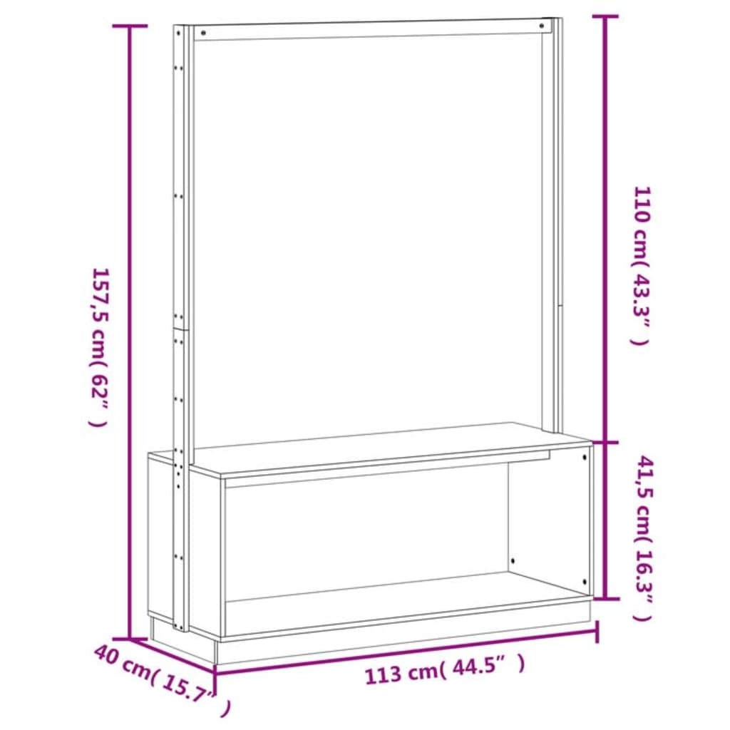 Appendiabiti Porta Scarpe Bianco 113x40x157,5 cm Massello Pino