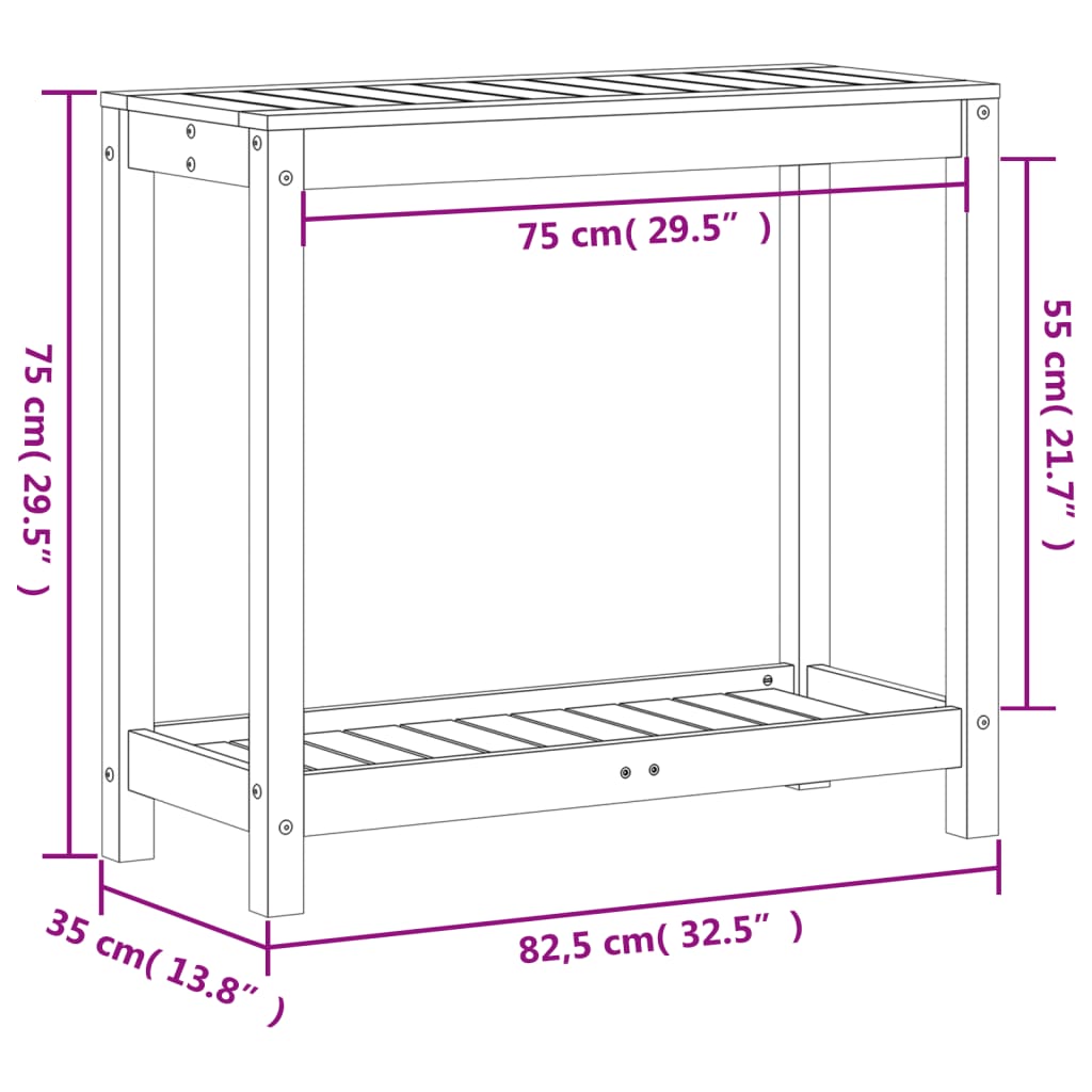 Tavolo Invaso con Ripiano 82,5x35x75 cm Legno Massello di Pino