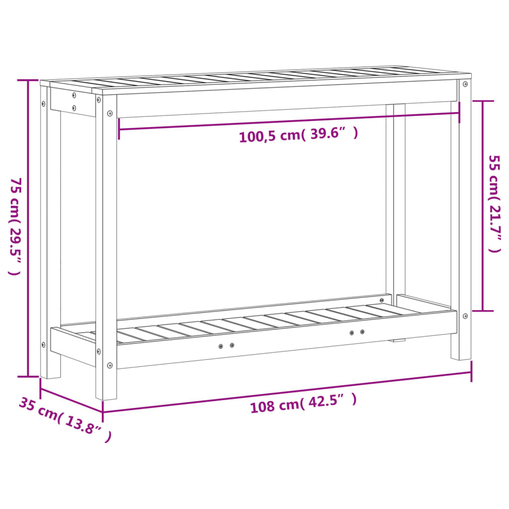 Tavolo Invaso con Ripiano 108x35x75 cm Legno Massello Douglas