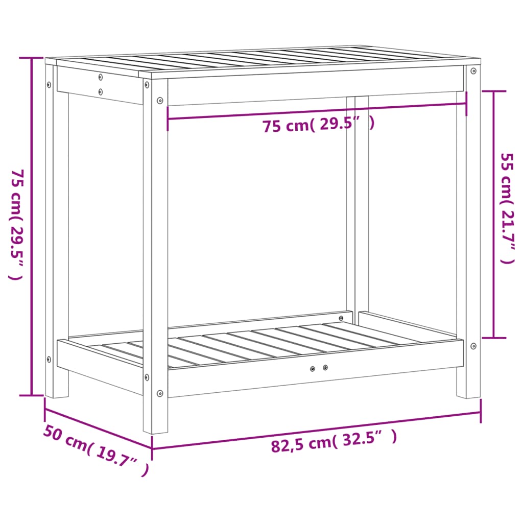 Tavolo Invaso con Ripiano 82,5x50x75cm Legno Impregnato di Pino