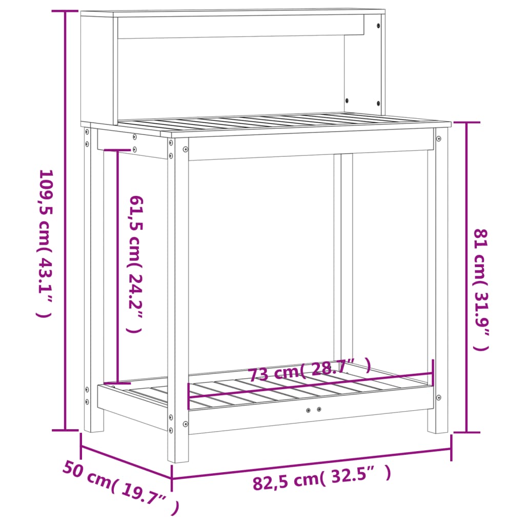 Tavolo Invaso con Ripiani 82,5x50x109,5cm Legno Impregnato Pino