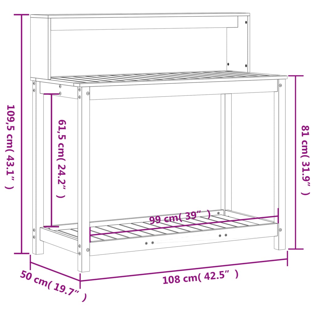 Tavolo Invaso con Ripiani 108x50x109,5 cm Legno Massello Pino