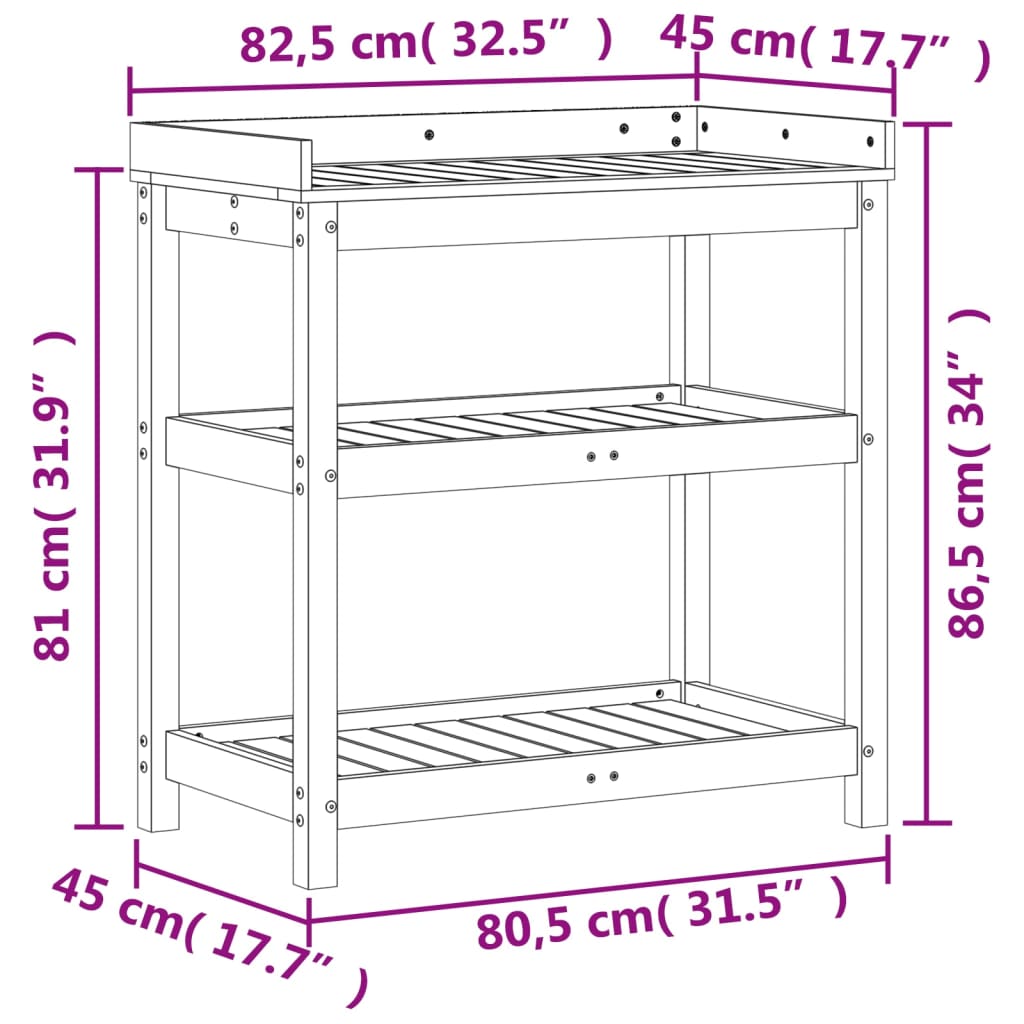 Tavolo Invaso con Ripiani Bianco 82,5x45x86,5 cm Massello Pino