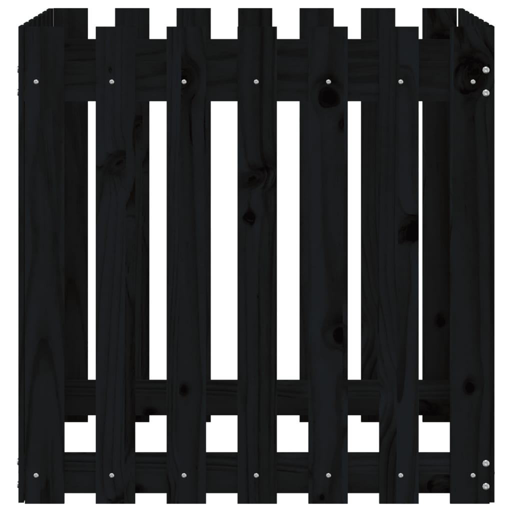 Fioriera Giardino a Recinzione Nera 70x70x70 cm Massello Pino