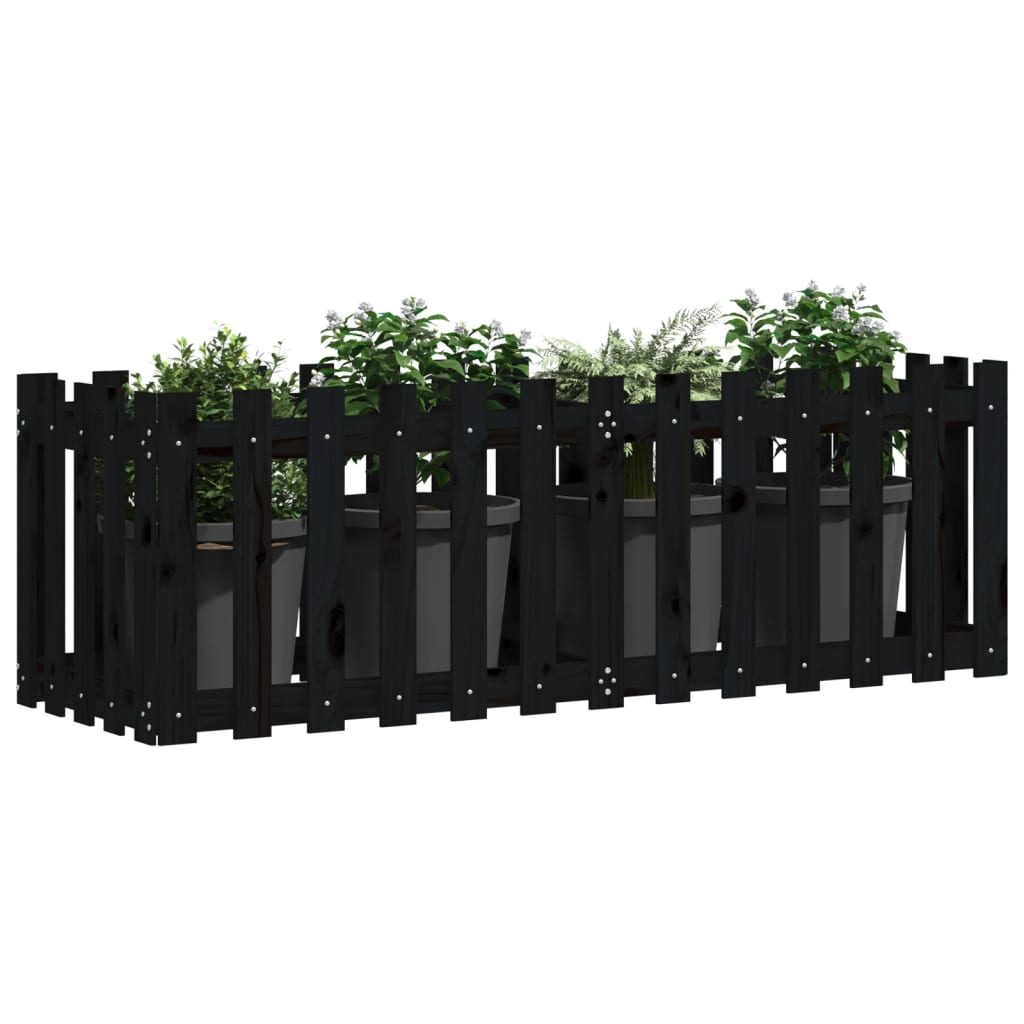 Fioriera Giardino a Recinzione Nera 150x50x50cm Massello Pino