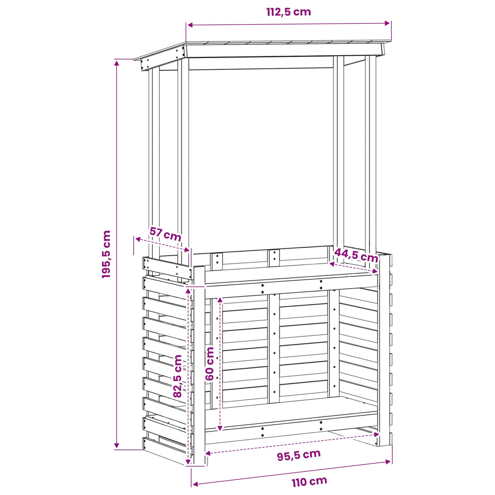 Tavolo Bar da Esterno con Tetto 112,5x57x195,5cm Legno Massello