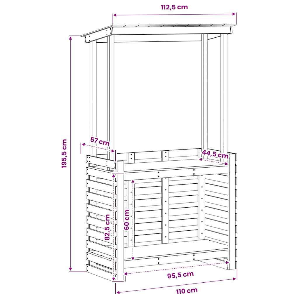 Tavolo Bar da Esterno con Tetto 112,5x57x195,5cm Legno Massello