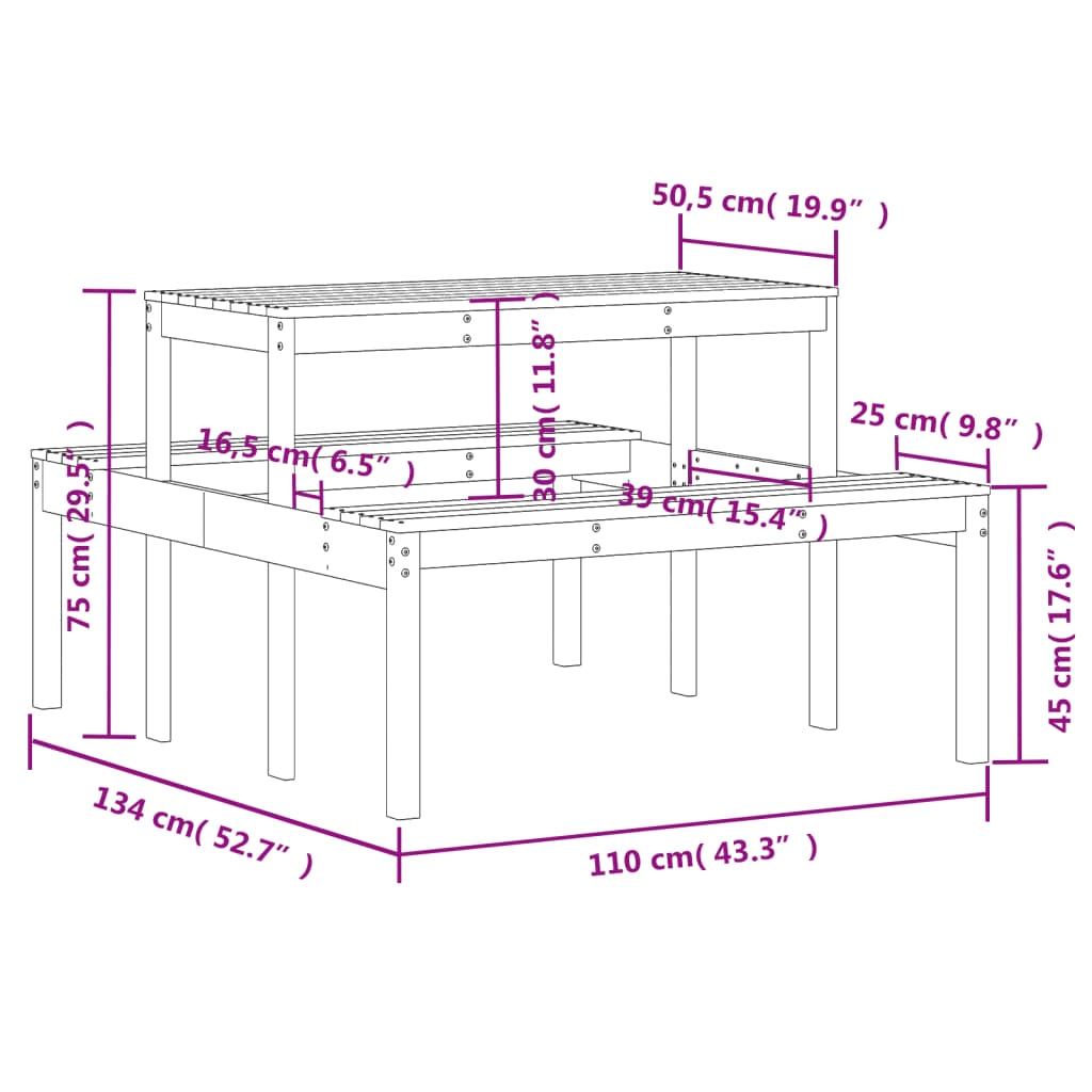 Tavolo da Picnic Bianco 110x134x75 cm in Legno Massello di Pino