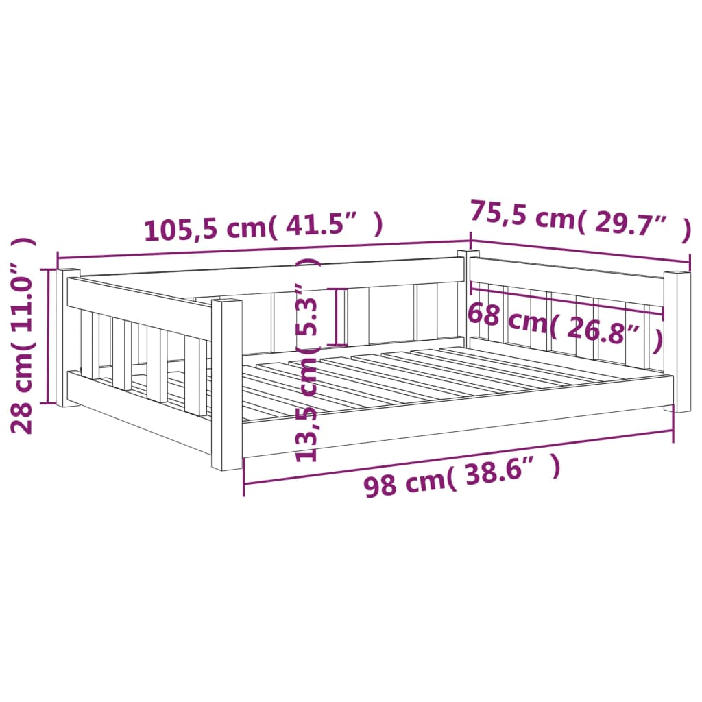 Letto per cani 105,5x75,5x28 cm in legno massello di pino