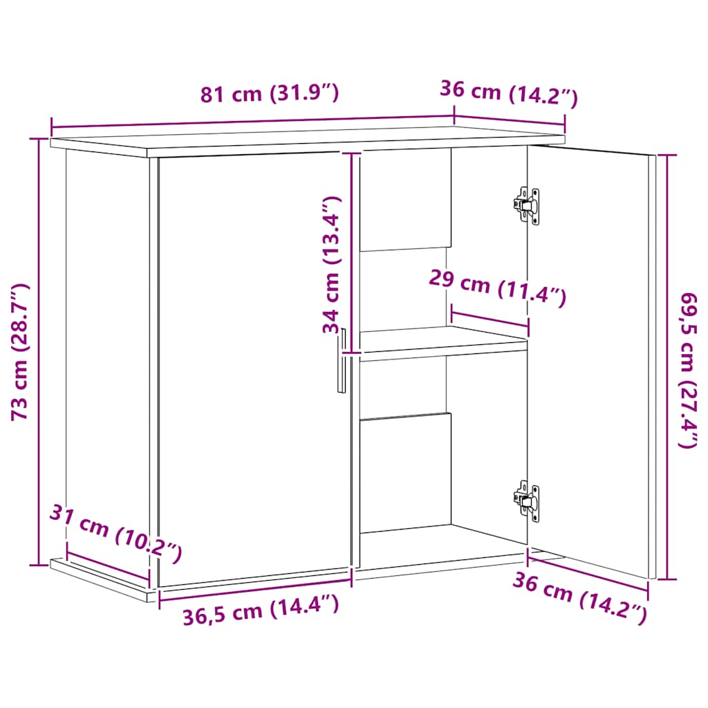 Supporto Acquario 81x36x73cm in Legno Multistrato Grigio Sonoma