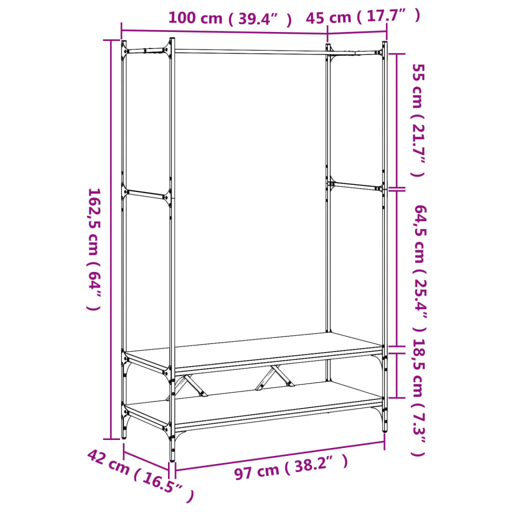 Appendiabiti con Scaffali Grigio Sonoma in Legno Multistrato
