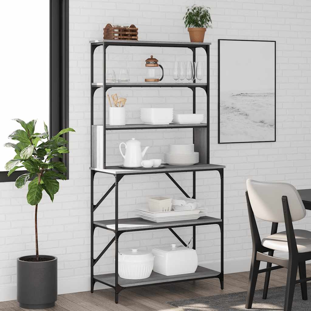 Scaffale Cucina 6 Ripiani Grigio Sonoma 90x40x180cm Multistrato