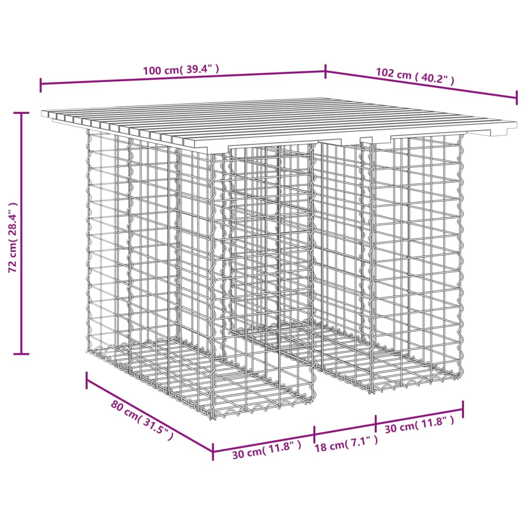 Tavolo da giardino gabbione design 100x102x72 cm