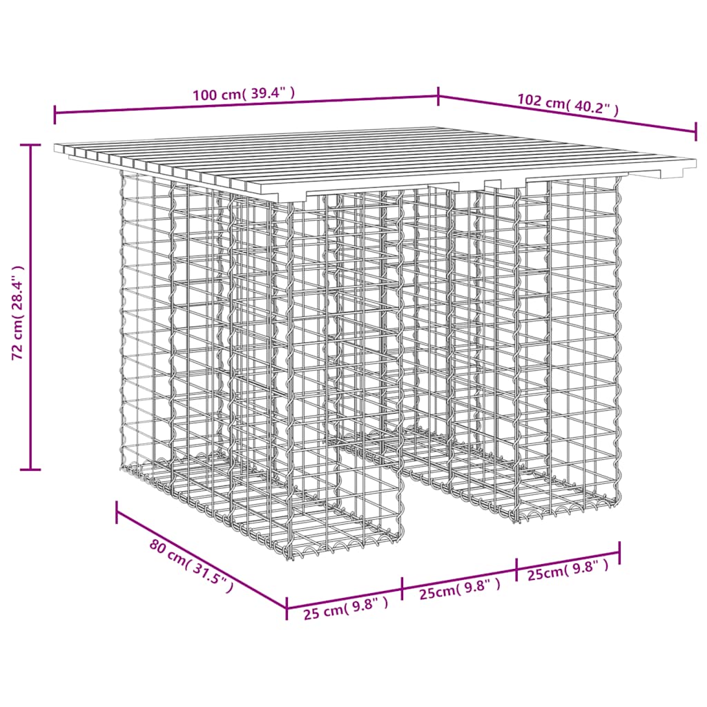 Tavolo da giardino in gabbione design 100x102x72 cm