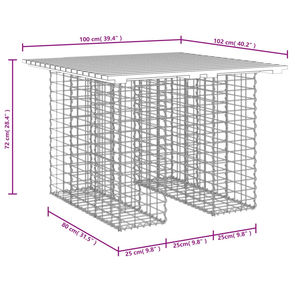 Tavolo da giardino in gabbione design 100x102x72 cm
