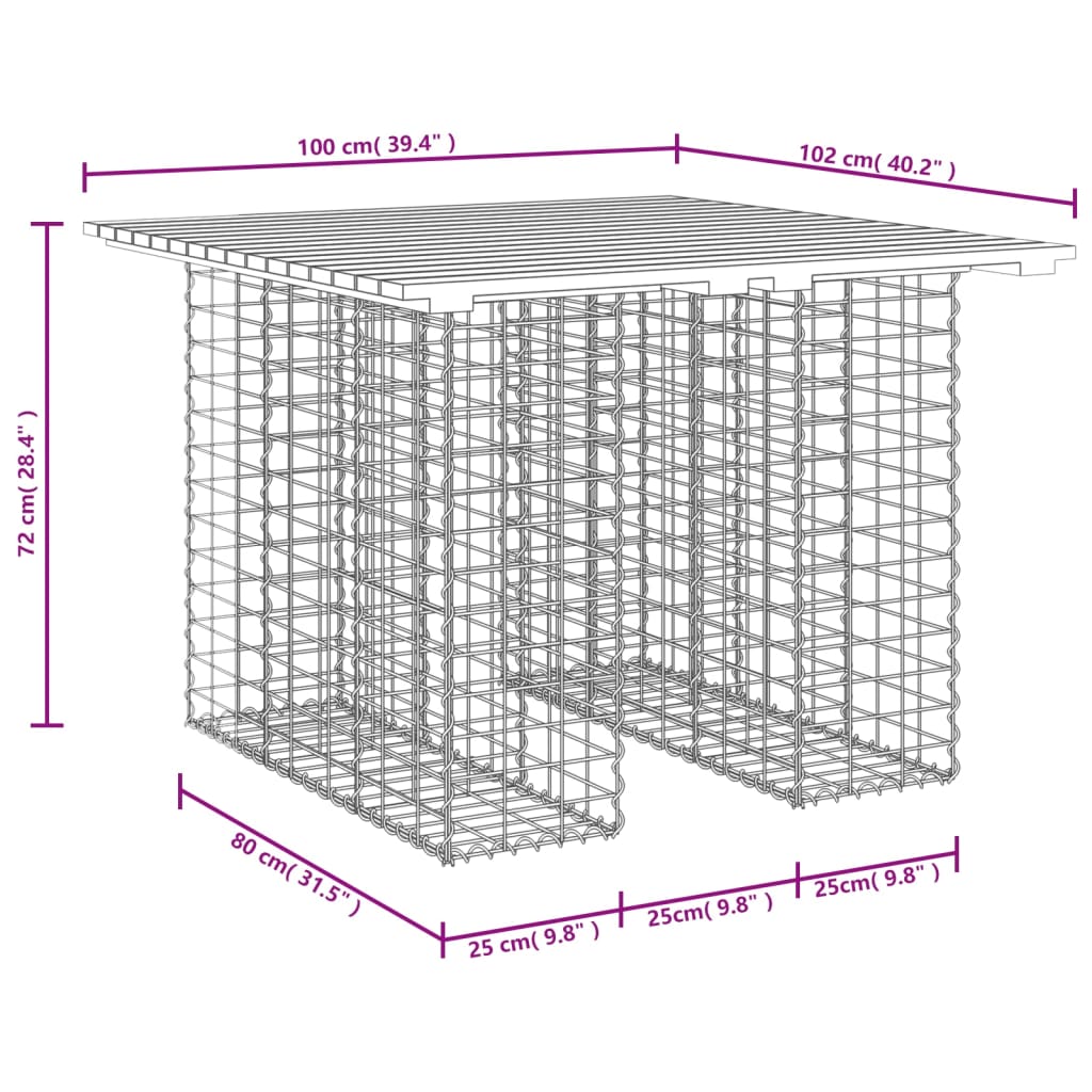 Tavolo da giardino gabbione design 100x102x72 cm