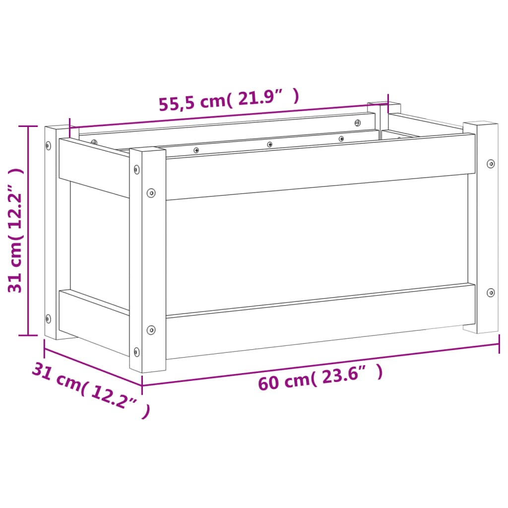 Fioriera da Giardino 60x31x31 cm in Legno Massello di Pino