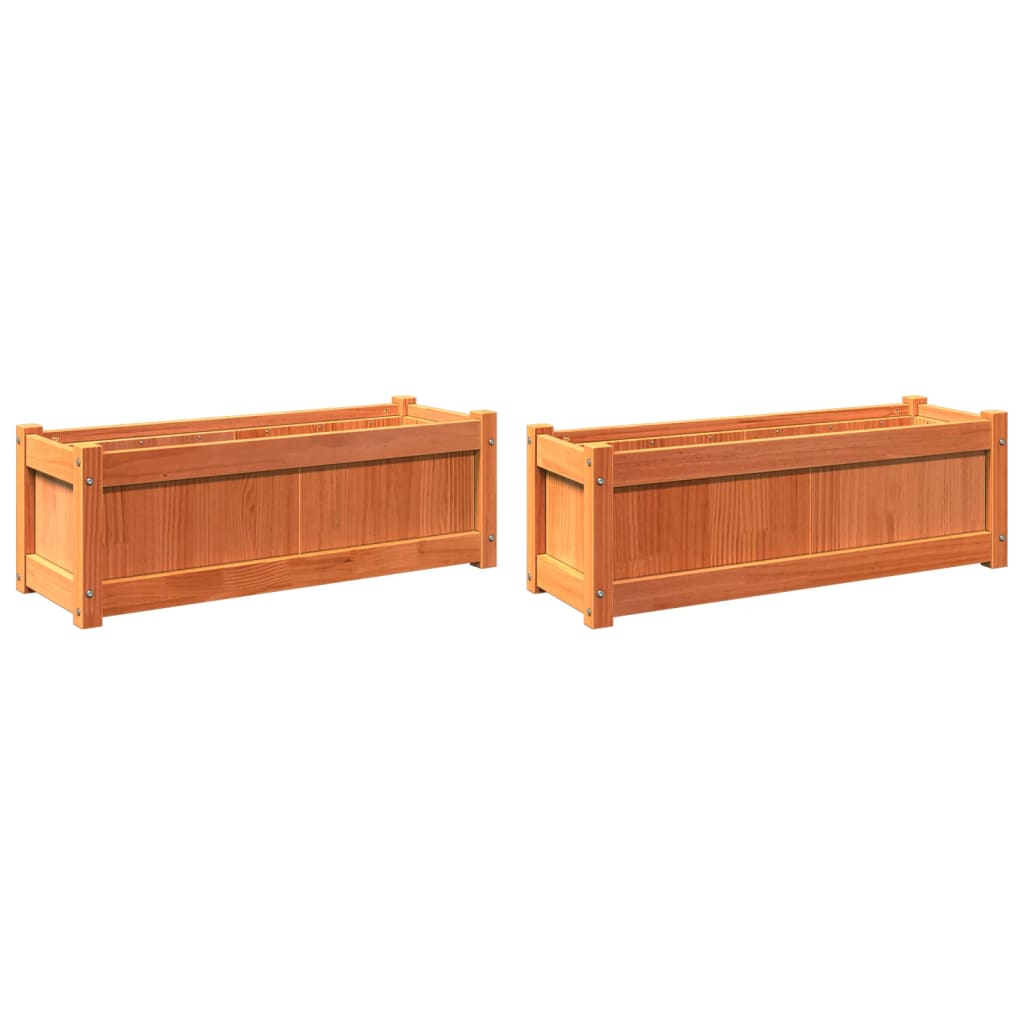 Fioriere da Giardino 2pz Marrone Cera Legno Massello di Pino