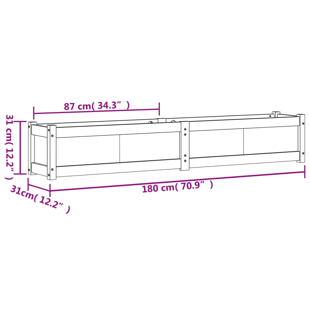 Fioriera da Giardino Bianca 180x31x31 cm Legno Massello di Pino
