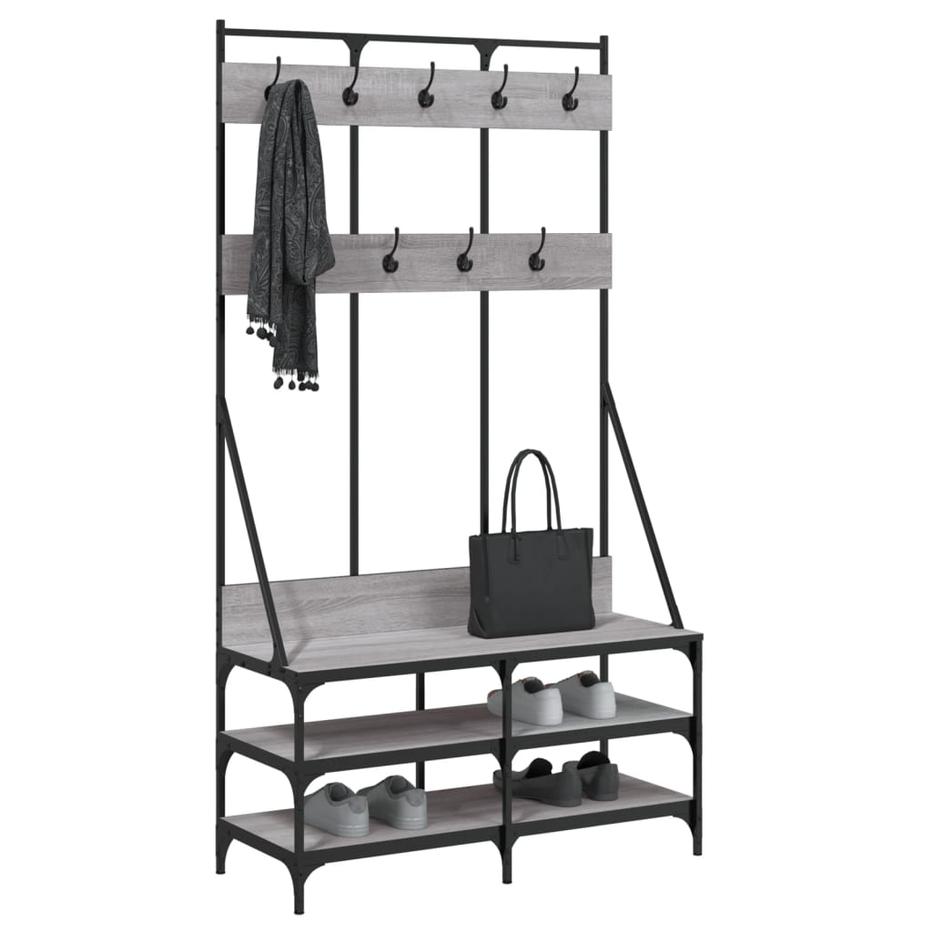 Appendiabiti con Porta Scarpe Grigio Sonoma 100x40x184 cm